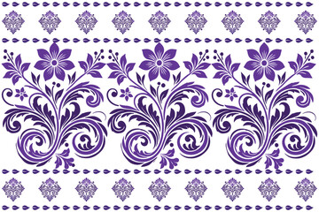 abstract seamless floral pattern with border design, vintage botanical elements, and ethnic geometric motifs for fabric, textiles, wallpaper, and fashion creations