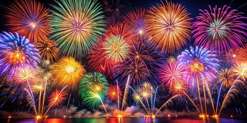 Fototapeta premium Vibrant Fireworks Display: Colorful Explosions & Sparkling Night Sky
