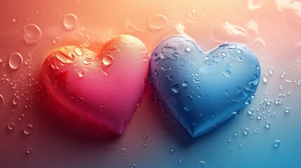 Obraz premium Couple of wet hearts showing love, affection, Valentine's day and romance