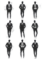 Fashion Sketches of Tall Male Figures in Suits