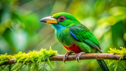 Obraz premium Vibrant Green Torogoz, National Bird of El Salvador, Perched on Branch - Drone Photography