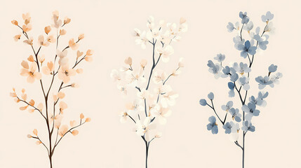 Delicate cherry blossom branches in soft pastel colors, symbolizing beauty and renewal. , minimalism,. Blossom. Illustration