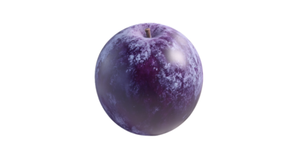 Ripe purple plum rotating on transparent background