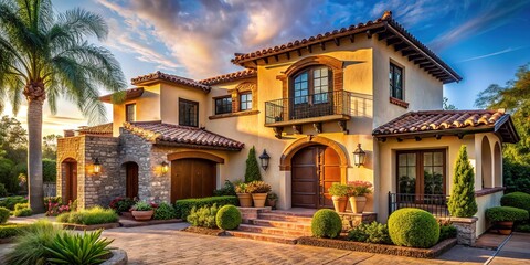 Fototapeta premium AI-generated, photorealistic Spanish colonial home, urban exploration photography.