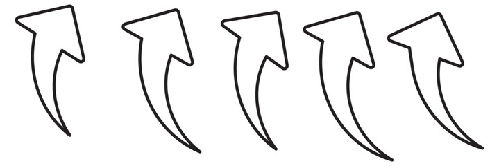 Black arrows set. Curved arrows. Arrow sign. Curved arrow pointing right. Black and red arrow.