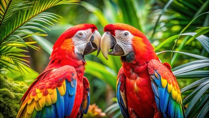 Fototapeta premium AI-generated portrait of a macaw couple, vibrant and true to life.