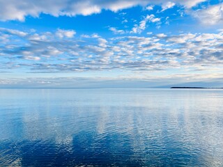 clouds over the sea reflected in the water