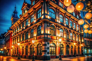 Obraz premium AI-powered urban night photography; breathtaking building imagery.