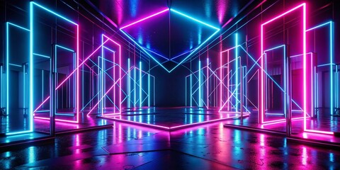 Fototapeta premium Vibrant Pink & Blue Neon Lights: Minimalist Tech Party Background