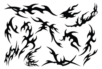 Cool Set of Y2k Tattoo. Cyber Tattoo Designs. Y2k, Hand Drawn neo tribal Tattoos