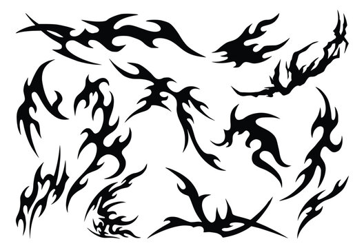 Cool Set of Y2k Tattoo. Cyber Tattoo Designs. Y2k, Hand Drawn neo tribal Tattoos