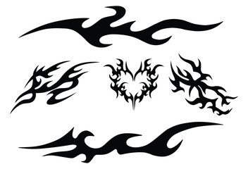 Cool Set of Y2k Tattoo. Cyber Tattoo Designs. Y2k, Hand Drawn neo tribal Tattoos. Cybersigilism