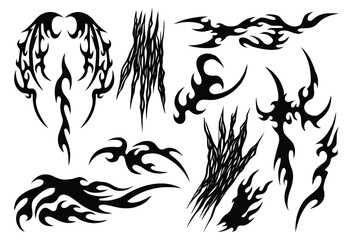 Cyber Tattoo Designs. Y2k, Hand Drawn neo tribal Tattoos. Cybersigilism