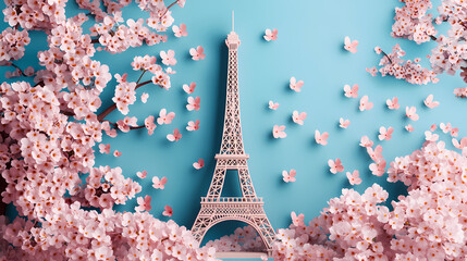 3d paris with cherry blossom. Blossom. Illustration