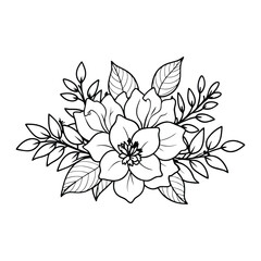 Botanical flower elements bouquet line art