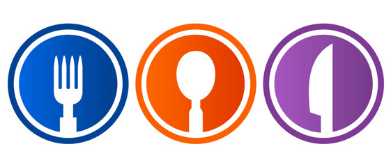 Conjunto de iconos de restaurante. Vector de cubiertos de cocina de tenedor, cuchara y cuchillo. Ilustración para sitio web, app, folleto, etc.