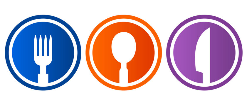 Conjunto de iconos de restaurante. Vector de cubiertos de cocina de tenedor, cuchara y cuchillo. Ilustraci&oacute;n para sitio web, app, folleto, etc.