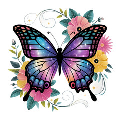A magical and vibrant illustration of a butterfly with large