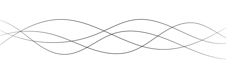 Thin wavy line abstract background. Wavy line horizontal divider outline minimalist background. Abstract black lines wave curve motion on white background. Vector Illustration.