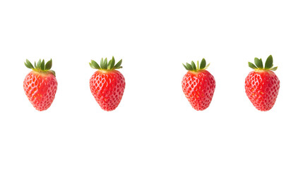 Four strawberries floating on transparent background