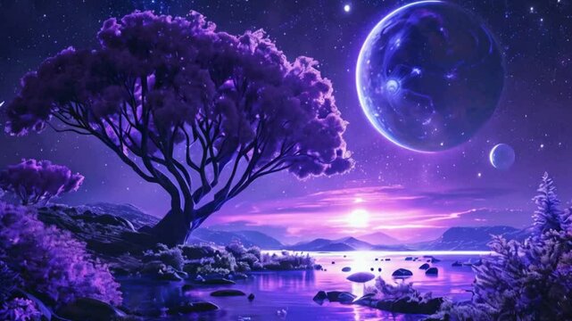 landscape with moon and stars