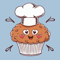 mascot cupcake logo vector illustration isolated with sweet color background for logo shop