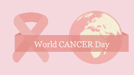 World Cancer Day 2025 concept vector illustration. 4th February World Cancer Day poster, template or banner background. A human centered approach to cancer care. Pink background, awareness ribbon.
