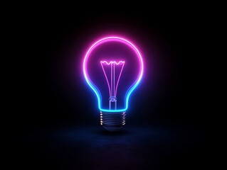Glowing neon lightbulb in dark.