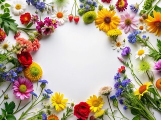 Obraz premium Vibrant Wildflower Wreath on White: Perfect for Spring & Summer Designs