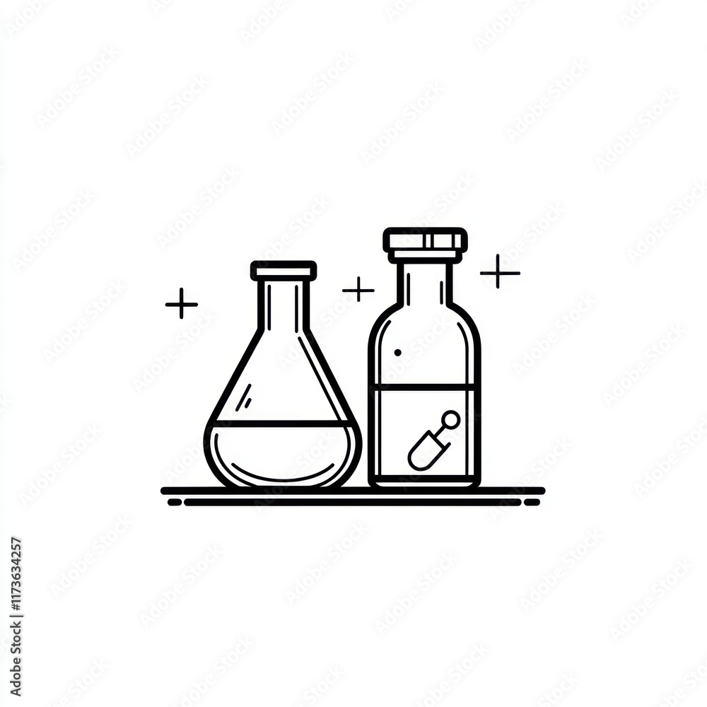 Poster simple line drawing of erlenmeyer flask and bottle