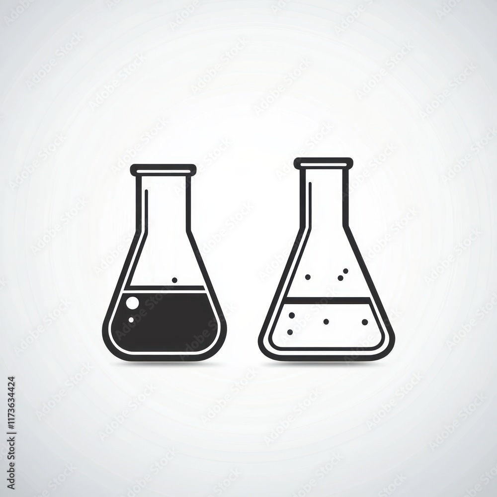 Poster two erlenmeyer flasks filled with different liquids