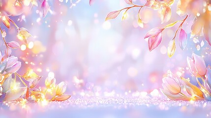 Fototapeta premium Pastel blossoms and sparkling glitter, dreamy spring scene