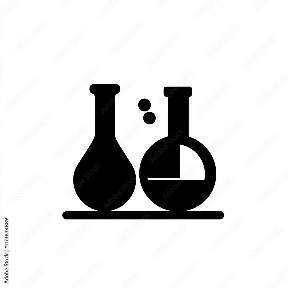 Poster two laboratory flasks resting on a tray
