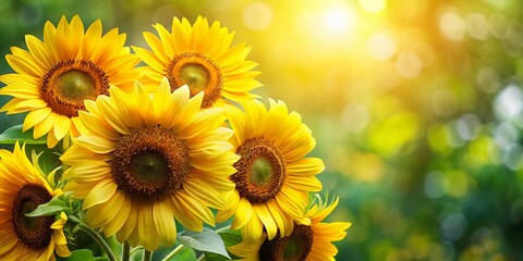 Obraz premium Vibrant Yellow Sunflower Bouquet, Summer Flowers, Copy Space, Right Composition