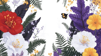 A vibrant collection of blooming flowers and lush leaves showcases nature's beauty and color harmony