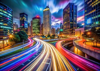 Fototapeta premium Long exposure captures the ethereal beauty of night cityscapes, yielding abstract artistry.
