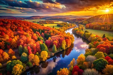 Vintage Autumn Drone Photography: Breathtaking Aerial View of Fall Foliage