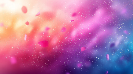 A blurred gradient background with confetti in the air. 