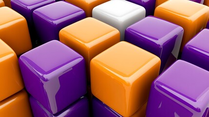 Obraz premium Abstract background of glossy cubes in purple, orange, and white.