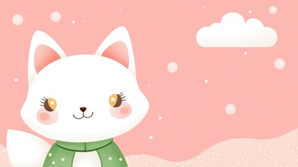 Cute White Fox Character with Golden Eyes and Green Jacket