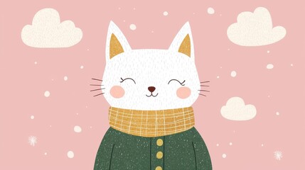 Cute White Fox Character Wearing Green Jacket with Golden Eyes