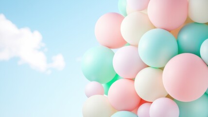 Festive balloon display outdoor event colorful decor clear sky upward perspective joyous celebration