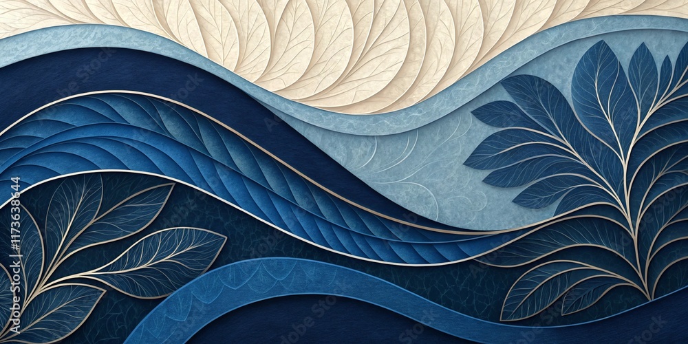 Aufkleber abstract blue wave pattern design with fluid curves and textile texture