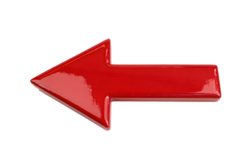 Red 3D arrow pointing upwards on a white background