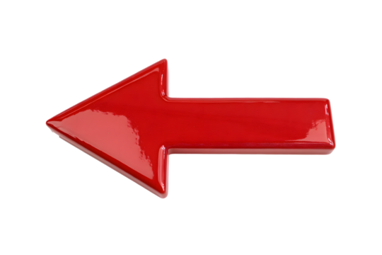 Red 3D arrow pointing upwards on a white background