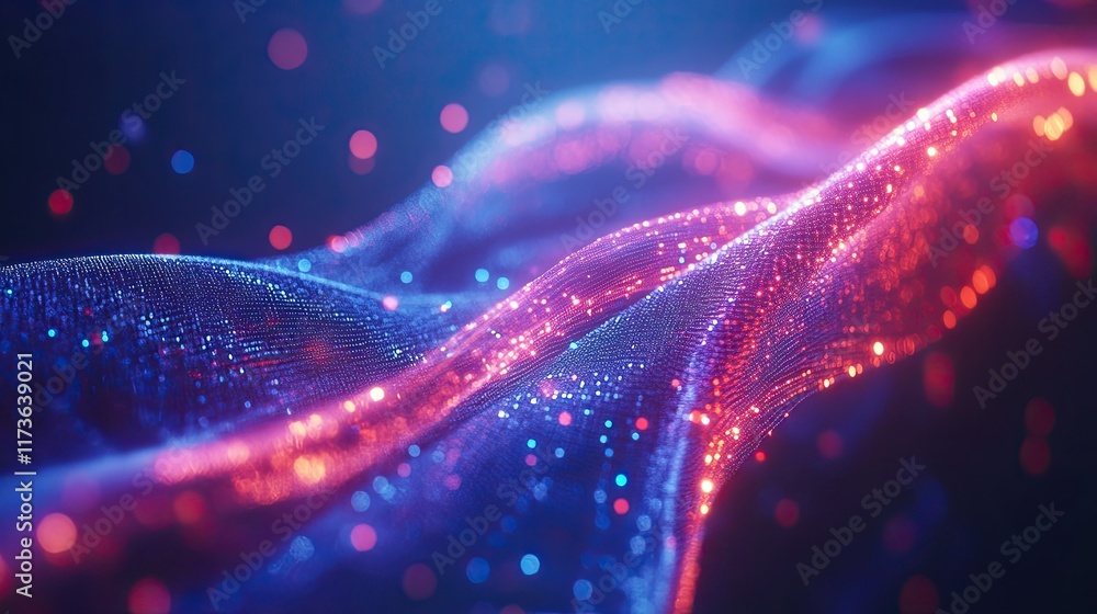 Poster abstract connected dots and lines on blue background. communication and technology network concept w