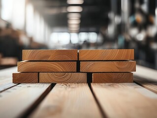 Raw wooden planks in a modern factory, cuttingedge tools and machinery, ready for assembly