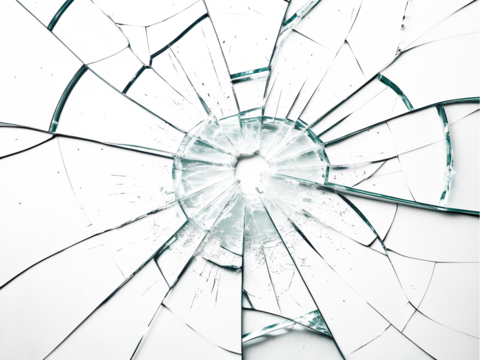 Broken Glass Window with Hole in Glass and Abstract Design Elements