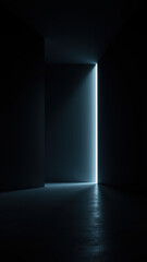 A dark corridor with an illuminated doorway leading to an unseen destination, representing the allure of artificial intelligence's potential.