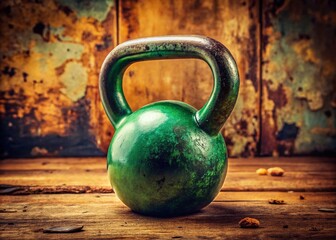 Fototapeta premium Vintage Green Kettlebell with Round Handle - Retro Fitness Equipment Stock Photo
